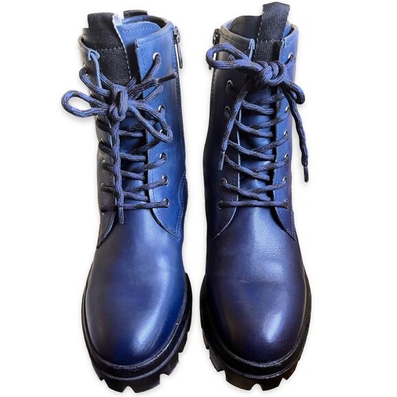 Franco Sarto Robbie Navy Combat Ankle Boots Size 8.5 - Picture 1 of 5